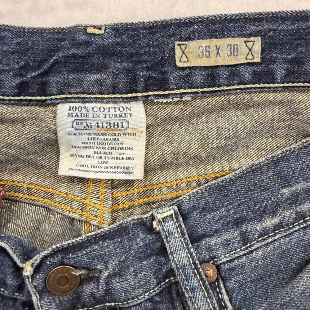 Polo Ralph Lauren Vintage Denim Jeans Mens 35x30 Blue Button Fly Distressed Y2k